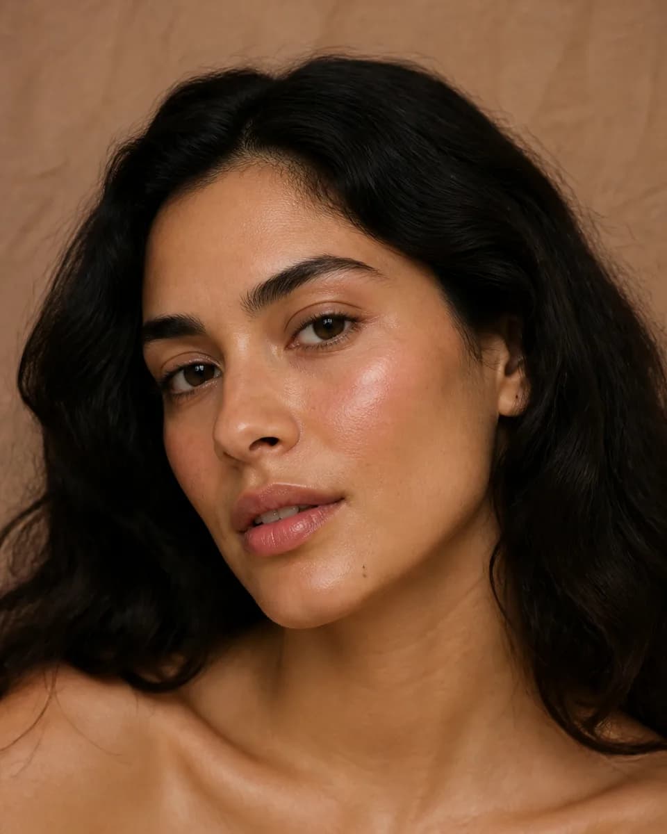Luiza com iluminador em creme e blush líquido — brilho baixo honesto.