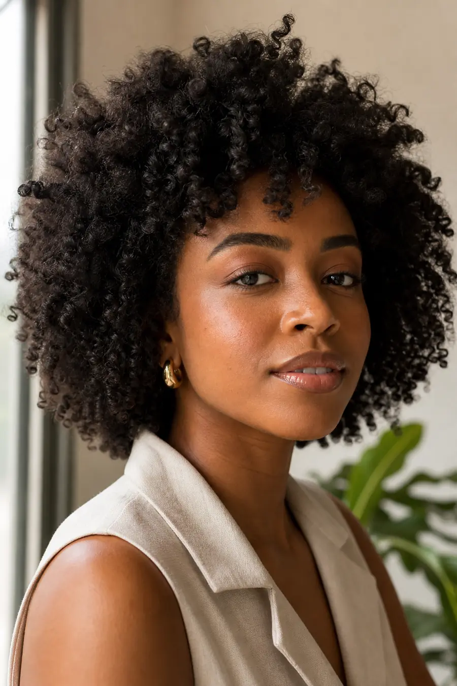 Mundo Cachos em movimento: cabelo crespo volumoso em luz natural.